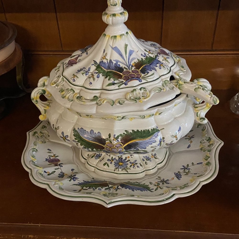 Vintage Soup Tureen with Ladle and Plate